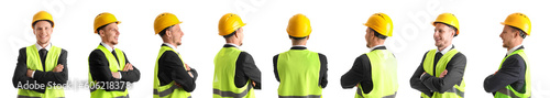 Fotografie Female worker in vest on white background