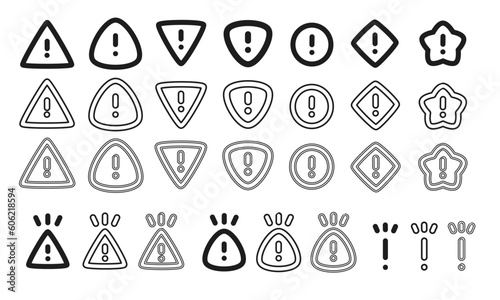 警告、アラート、エラーを意味する感嘆符のイラストセット/エクスクラメーションマーク/ビックリマーク/ベクター/アイコン/要素/モノクロ