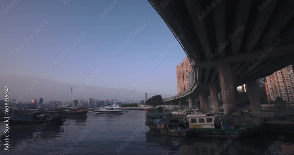 Fishing Boats Dwellings And Panorama Of Hong Kong Business Center Fishing Boats Dwellings And Panorama Of Hong Kong Business Center