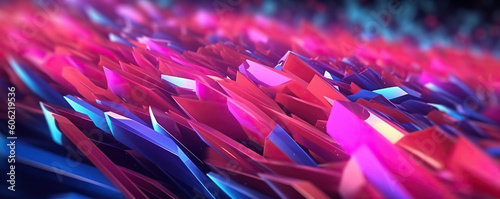 A large group of red, purple, and blue origami shapes created with Generative AI technology