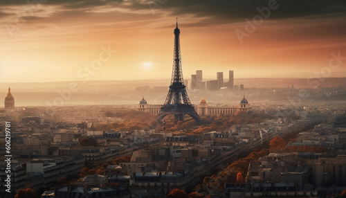 Majestic Paris skyline at dusk, illuminated romance generated by AI © Jeronimo Ramos