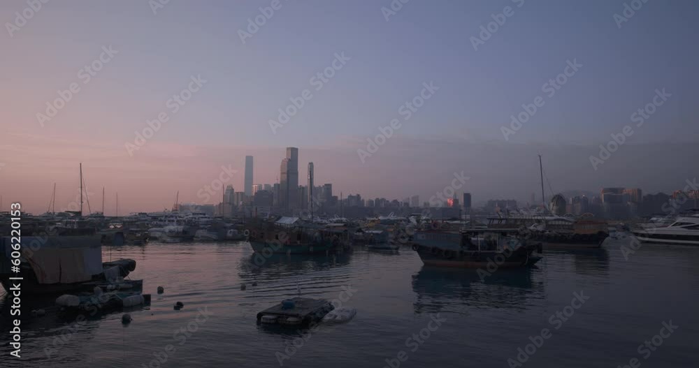 Fishing Boats Dwellings And Panorama Of Hong Kong Business Center Fishing Boats Dwellings And Panorama Of Hong Kong Business Center