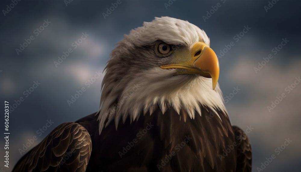 Majestic bald eagle perching, talons in focus generated by AI Majestic bald eagle perching, talons in focus generated by AI