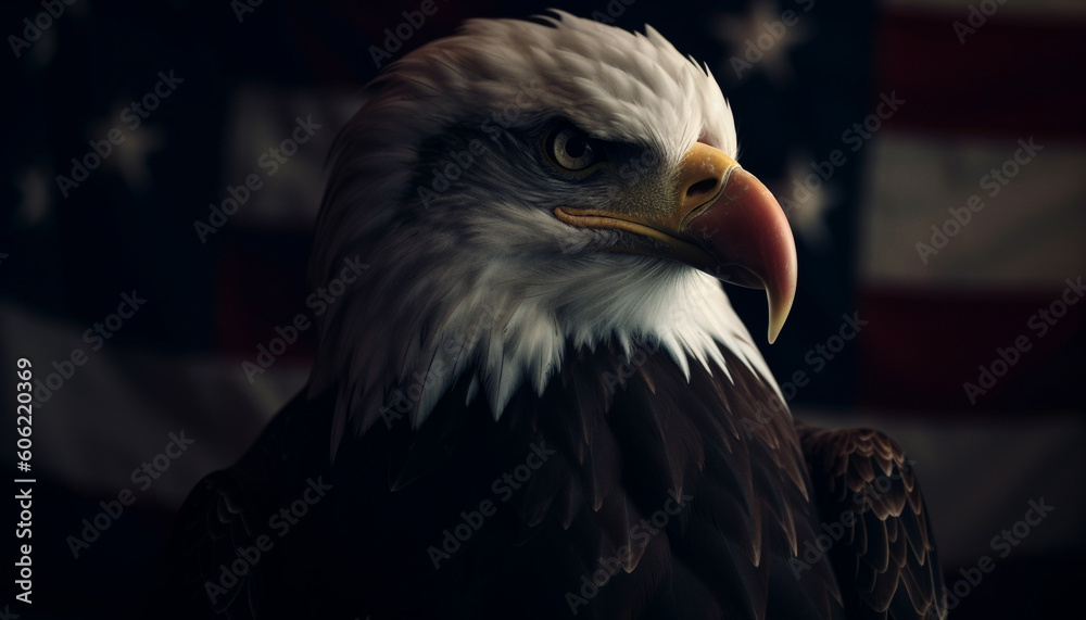 Naklejka premium Bald eagle perching, looking at camera majestically generated by AI