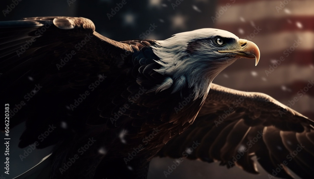 Fototapeta premium Majestic bald eagle perching with spread wings generated by AI