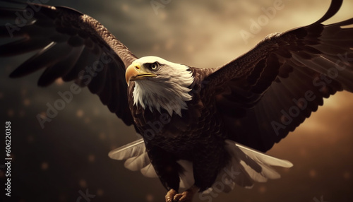 Majestic bald eagle soaring in American freedom generated by AI