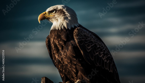 Majestic bald eagle perching on branch generated by AI