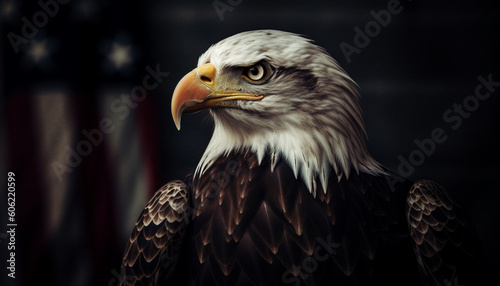 Majestic bald eagle perching on branch  sharp beak generated by AI