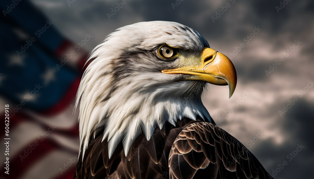 Obraz premium Bald eagle perching, looking strong, majestic generated by AI