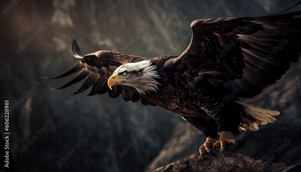 Fototapeta premium Spread wings, talons, and fierce eyes majestic hawk generated by AI