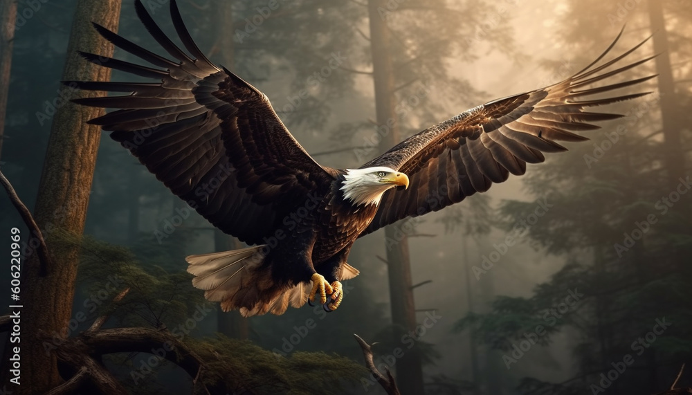 custom made wallpaper toronto digitalMajestic bald eagle spreads wings in flight generated by AI
