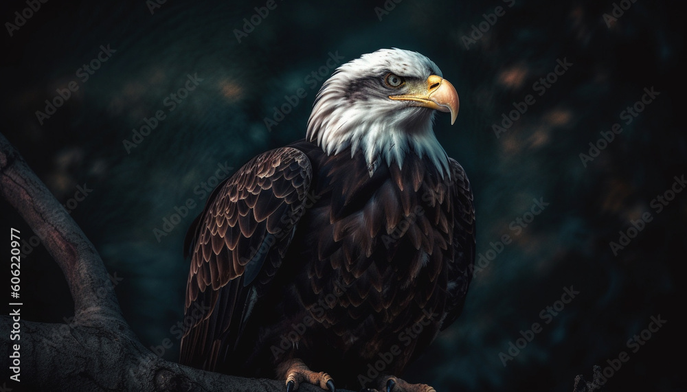Fototapeta premium Majestic bird of prey perching on branch generated by AI