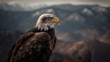 Majestic bird of prey perching on mountain peak generated by AI