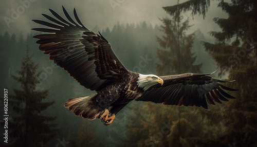 Majestic bald eagle spreads wings in flight generated by AI © Jeronimo Ramos