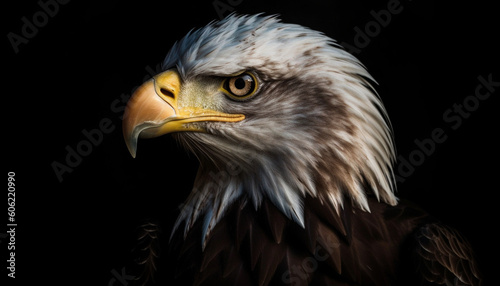 Majestic bald eagle staring  sharp beak  flying generated by AI