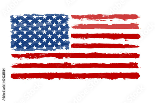 American flag brush paint texture. Grunge USA Flag. Vector Illustration for Celebration Holiday 4 of July American President Day. Stars and stripes.