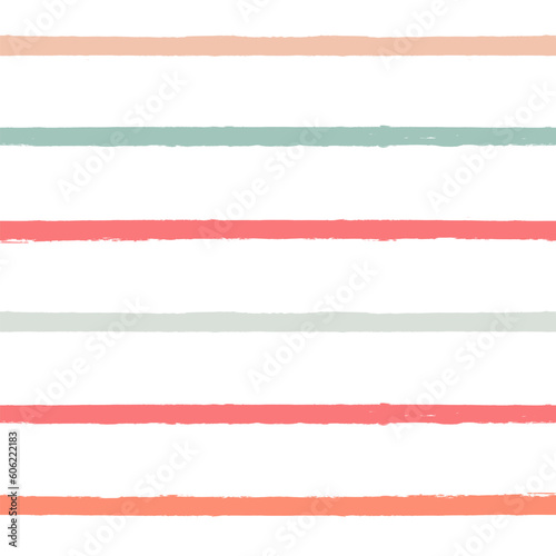 Hand drawn vector seamless stripe pattern. Pink, orange and green girly stripes background, pastel brush strokes, cute baby paintbrush line backdrop