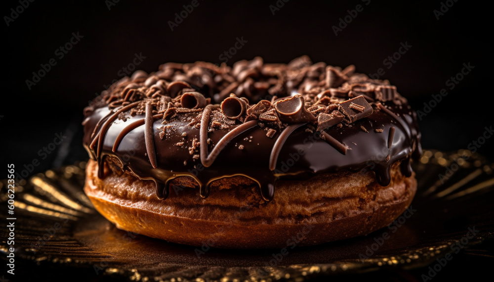Dark chocolate donut with chocolate icing indulgence generated by AI