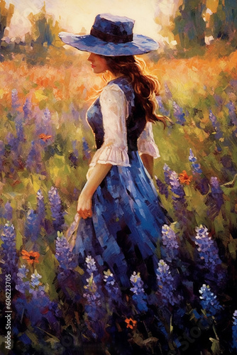 ルピナスの花と女性5:AI生成
