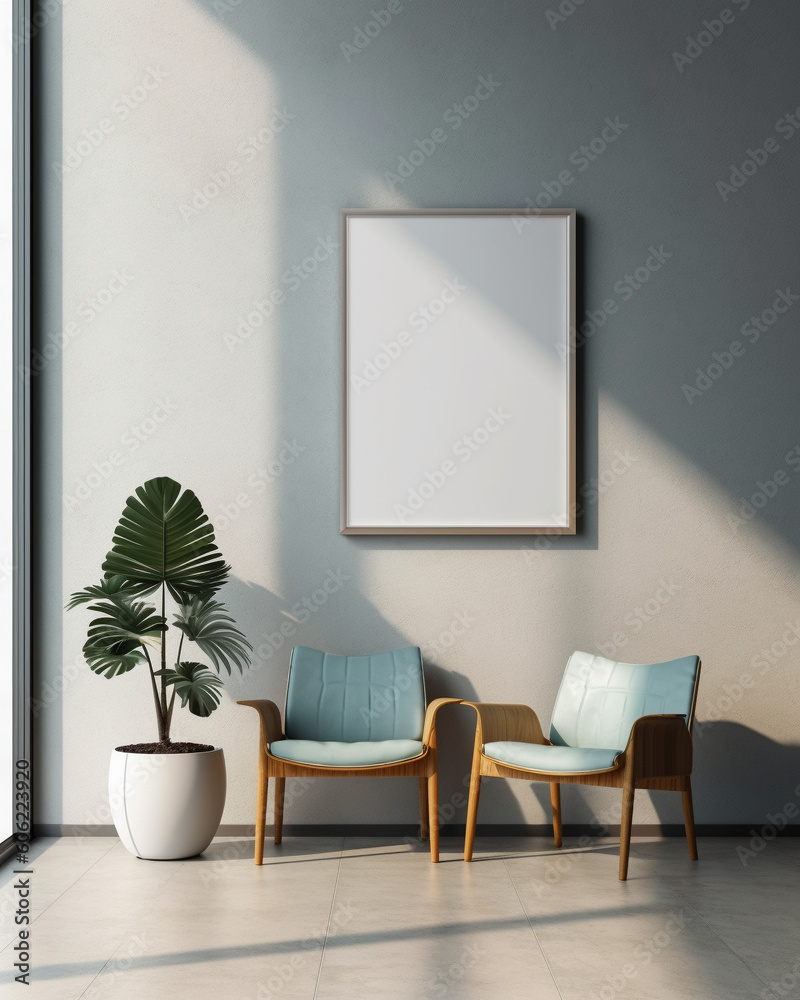 Living room interior mockup with frame - created with Generative AI technology