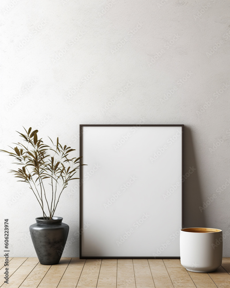 Living room interior mockup with frame - created with Generative AI technology Living room interior mockup with frame - created with Generative AI technology