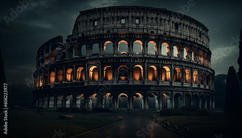 Illuminated ancient ruins ize majestic Italian culture generated by AI