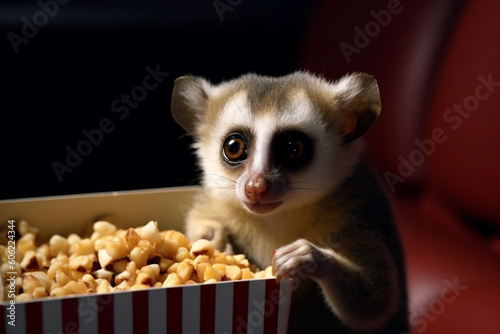 cute slow loris carrying popcorn at the cinema © imur