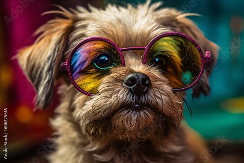 A cute small dog wearing a pair of glasses Generative Ai © Eduardo