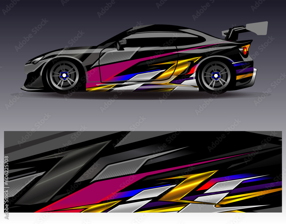 Car wrap design vector.Graphic abstract stripe racing background designs for vehicle, rally, race, adventure and car racing livery Car wrap design vector.Graphic abstract stripe racing background designs for vehicle, rally, race, adventure and car racing livery