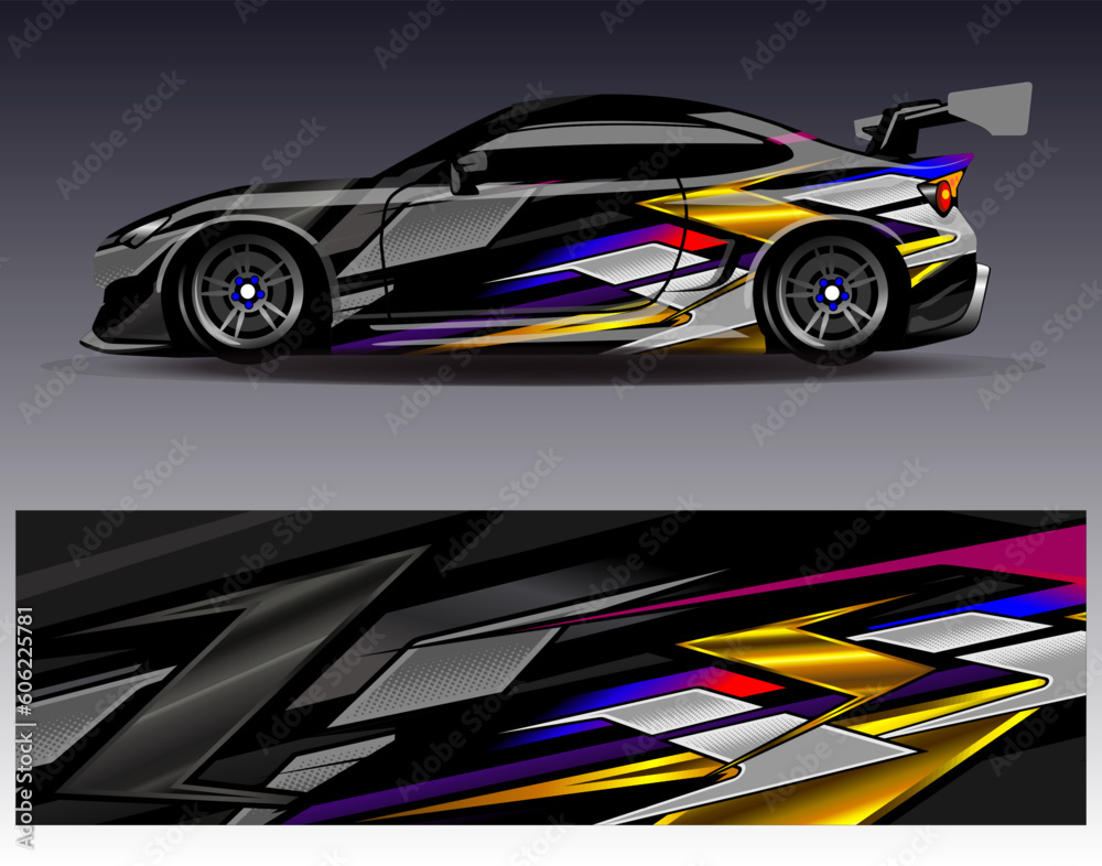 Car wrap design vector.Graphic abstract stripe racing background designs for vehicle, rally, race, adventure and car racing livery