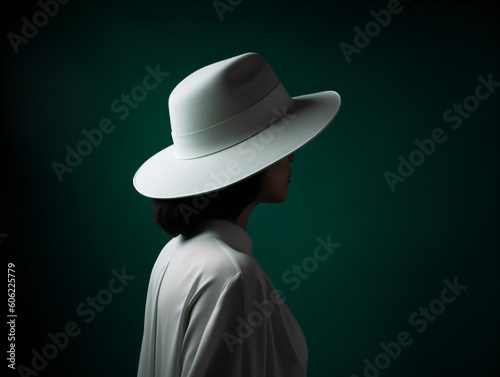 A woman wearing a white hat with a green background Generative Ai