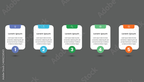 Presentation business infographic template design with five options or steps and icons