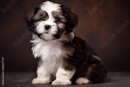 Cute fluffy puppy portrait studio shot