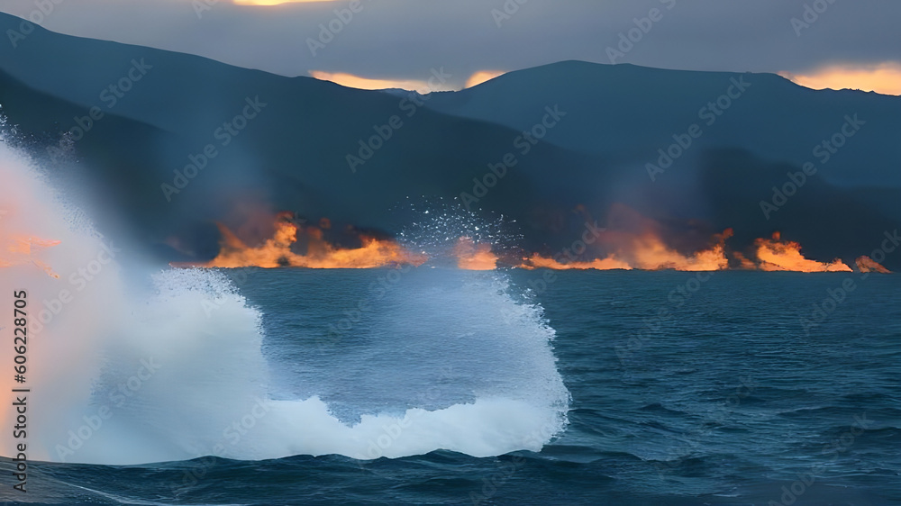 fire in the ocean AI Generative