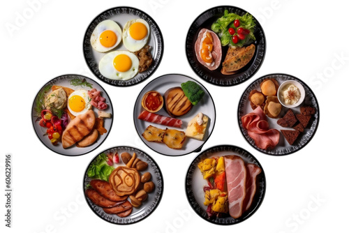 Bundle various english breakfast plates isolated top view
PNG table