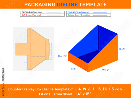 Shelf Organiser Product Counter Display Box Dieline Template L 4xW 6xH1 5xH2 1.5 inch photo