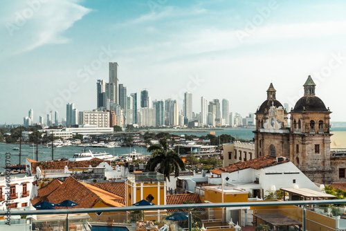 Cartagena  Bolivar  Colombia. March 14  2023  Panoramic landscape in the walled city with a view of the San Pedro Claver church.
