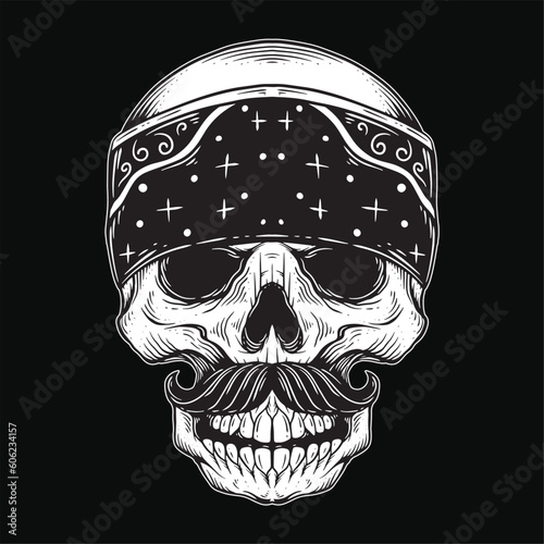 Dark Art Skull Gangster Tattoo Vintage gangsta apparel hand drawing style illustration