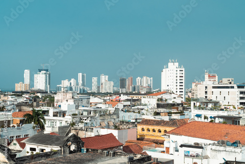 Cartagena, Bolivar, Colombia. March 14, 2023: Panoramic landscape of the walled city and its buildings.