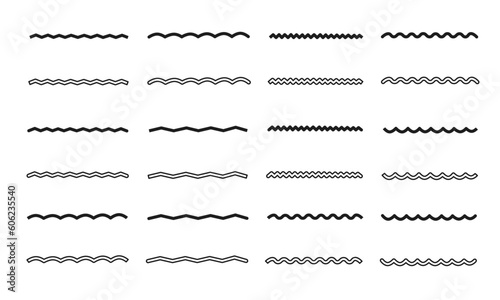 シンプルな波状のラインフレームのセット/波線/フレーム/イラスト/ベクター/デザイン/見出し/あしらい/要素/モノクロ