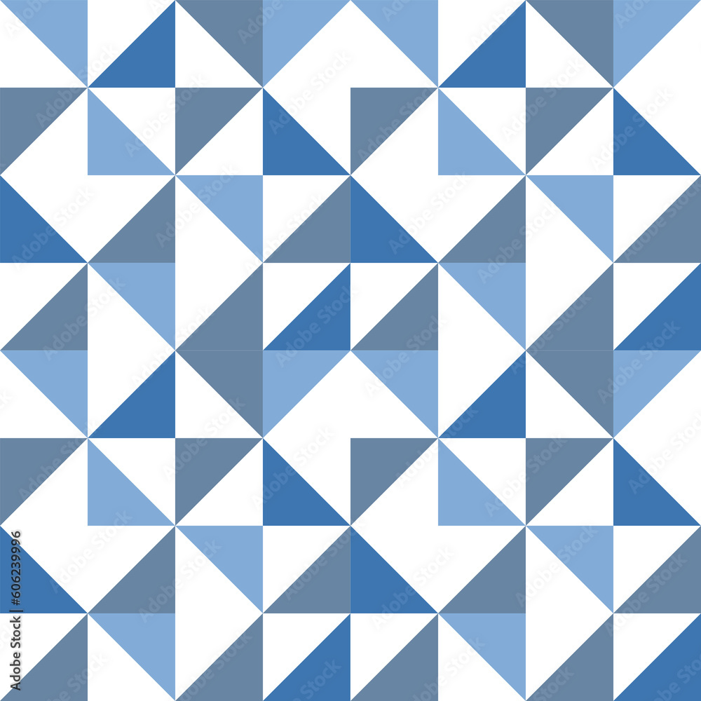 In this seamless pattern, dark blue, light blue and gray geometric triangles are placed alternately on a white background. Make it looks outstanding and interesting. In this seamless pattern, dark blue, light blue and gray geometric triangles are placed alternately on a white background. Make it looks outstanding and interesting.