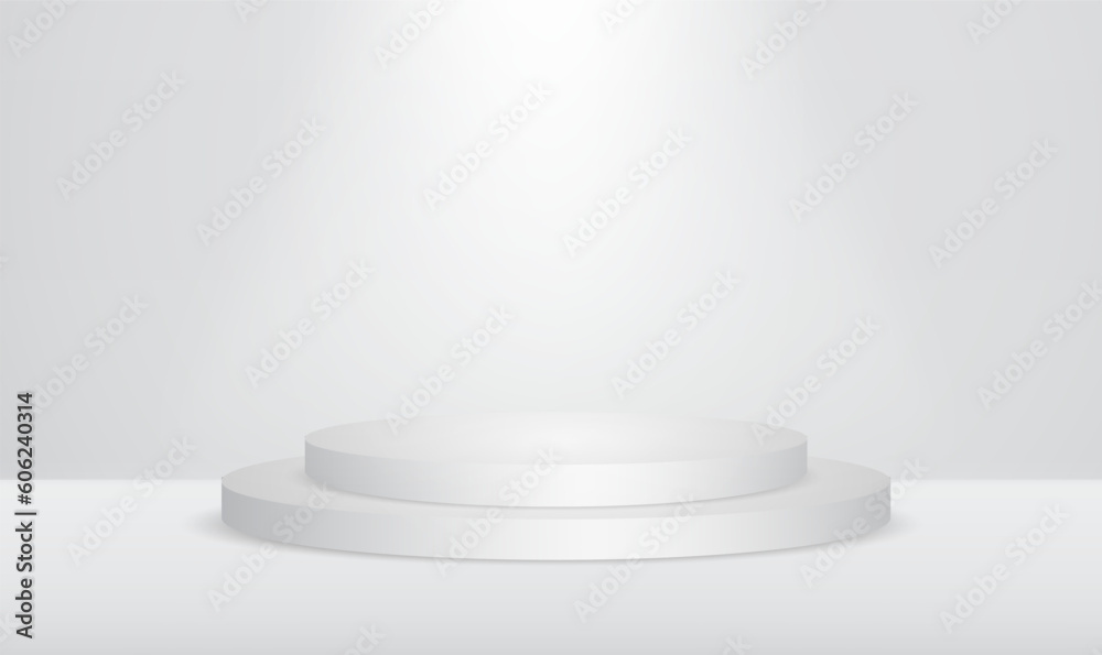 3D White background products display podium. Abstract shine silver cylinder pedestal podium. Sci-fi white empty room. Product display presentation, products showcase, Promotion display. Vector EPS10. 3D White background products display podium. Abstract shine silver cylinder pedestal podium. Sci-fi white empty room. Product display presentation, products showcase, Promotion display. Vector EPS10.