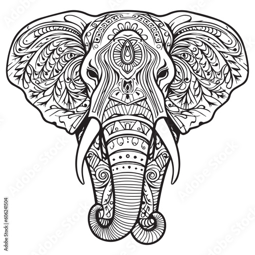 A cute elephant line art coloring page vector illustration.