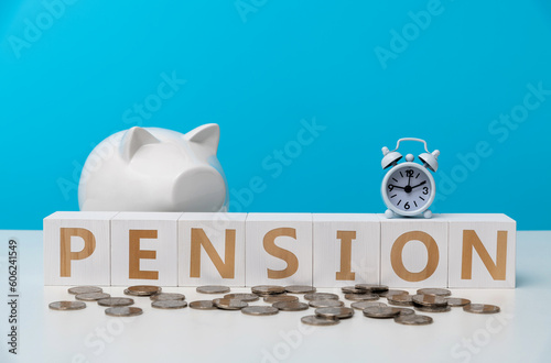 Piggy bank with word pension