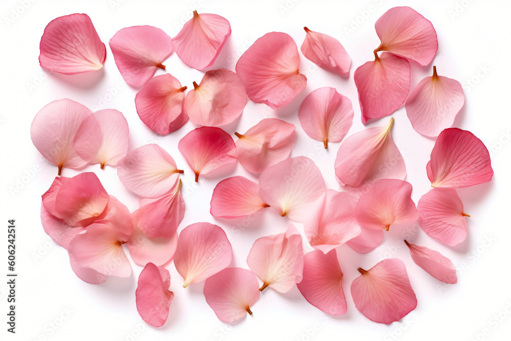  pile of pink flowers on a white background, Generative Ai