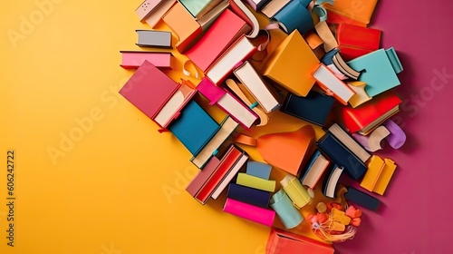 World Book Day Banner Background with stack of books