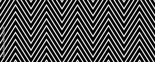 Zig zag seamless pattern. Black and white chevron ornament background. Repeating herringbone motif texture with diagonal lines. Textile design template swatch. Vector backdrop
