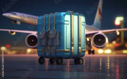 Business Trip Concept with Suitcase and Airplane, Generative AI