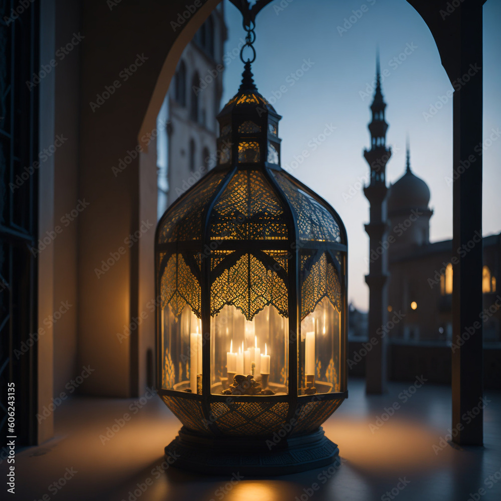 Fototapeta premium Mosque Lantern Candle Light Ai Generated