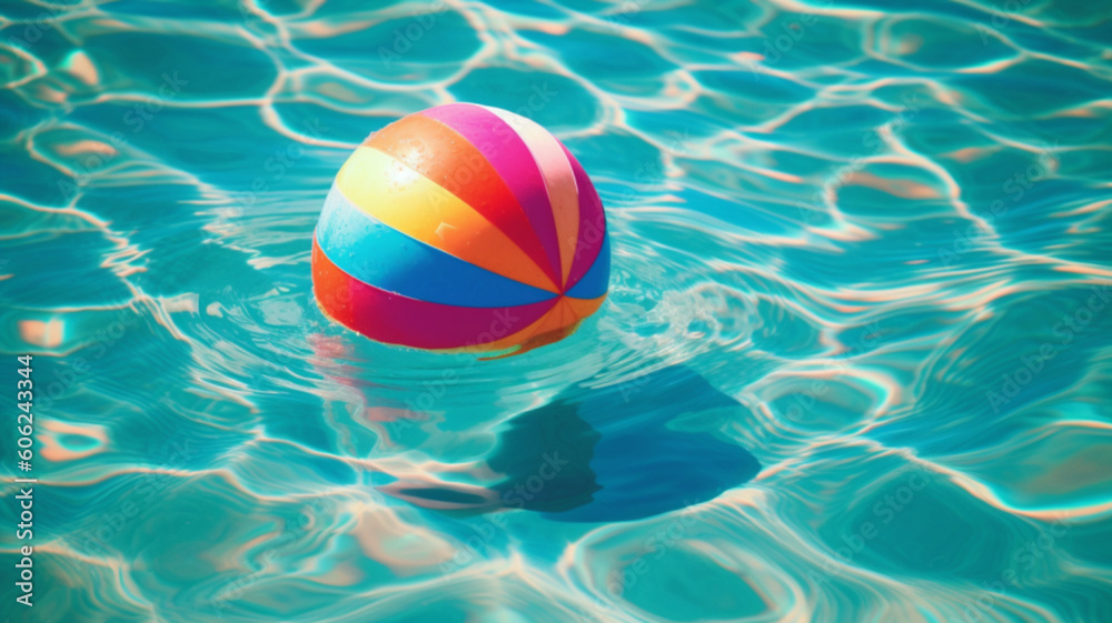 one colorful striped beach ball floating in the water made with generative AI